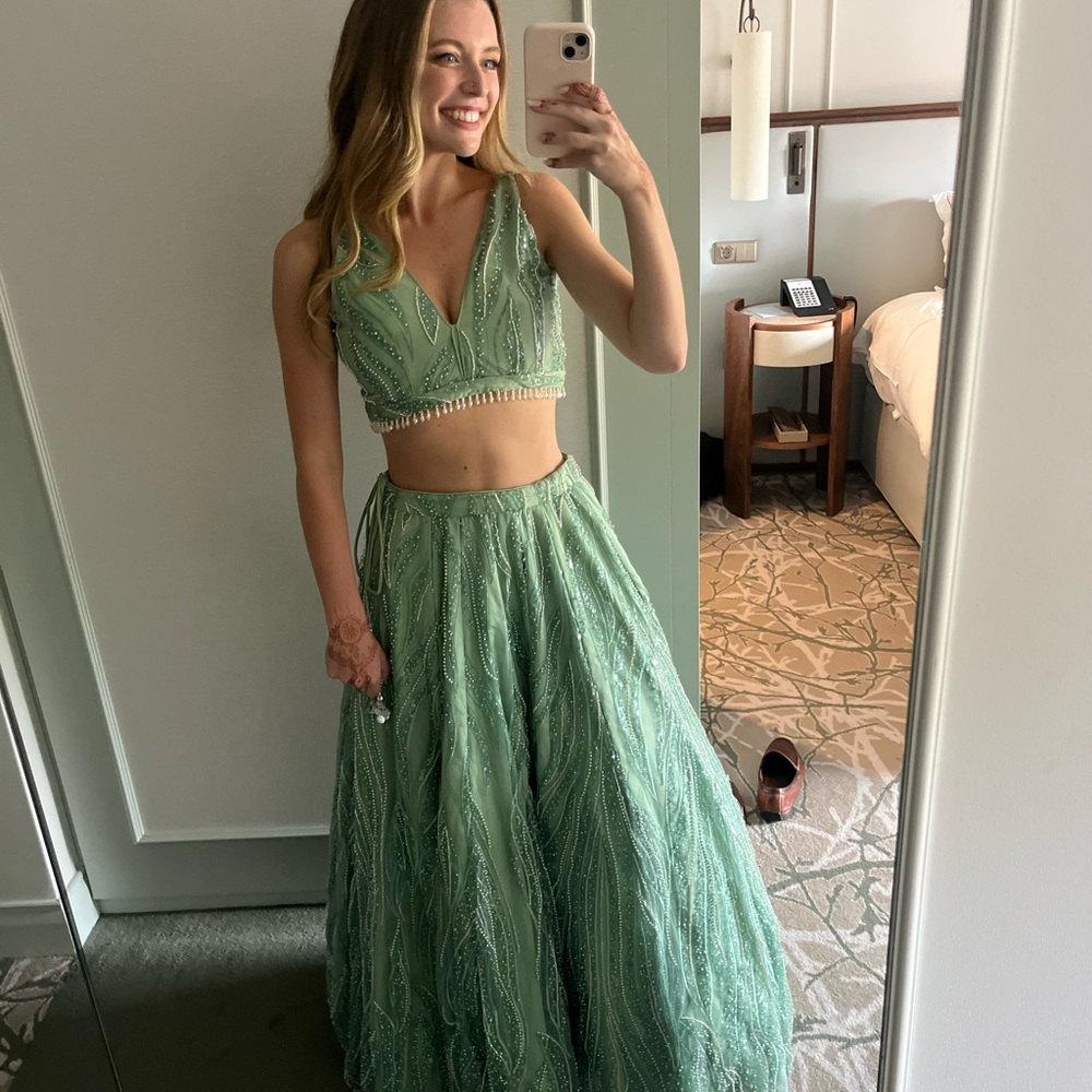 Sage Green 3 Piece Lehenga - Picture 4 of 6